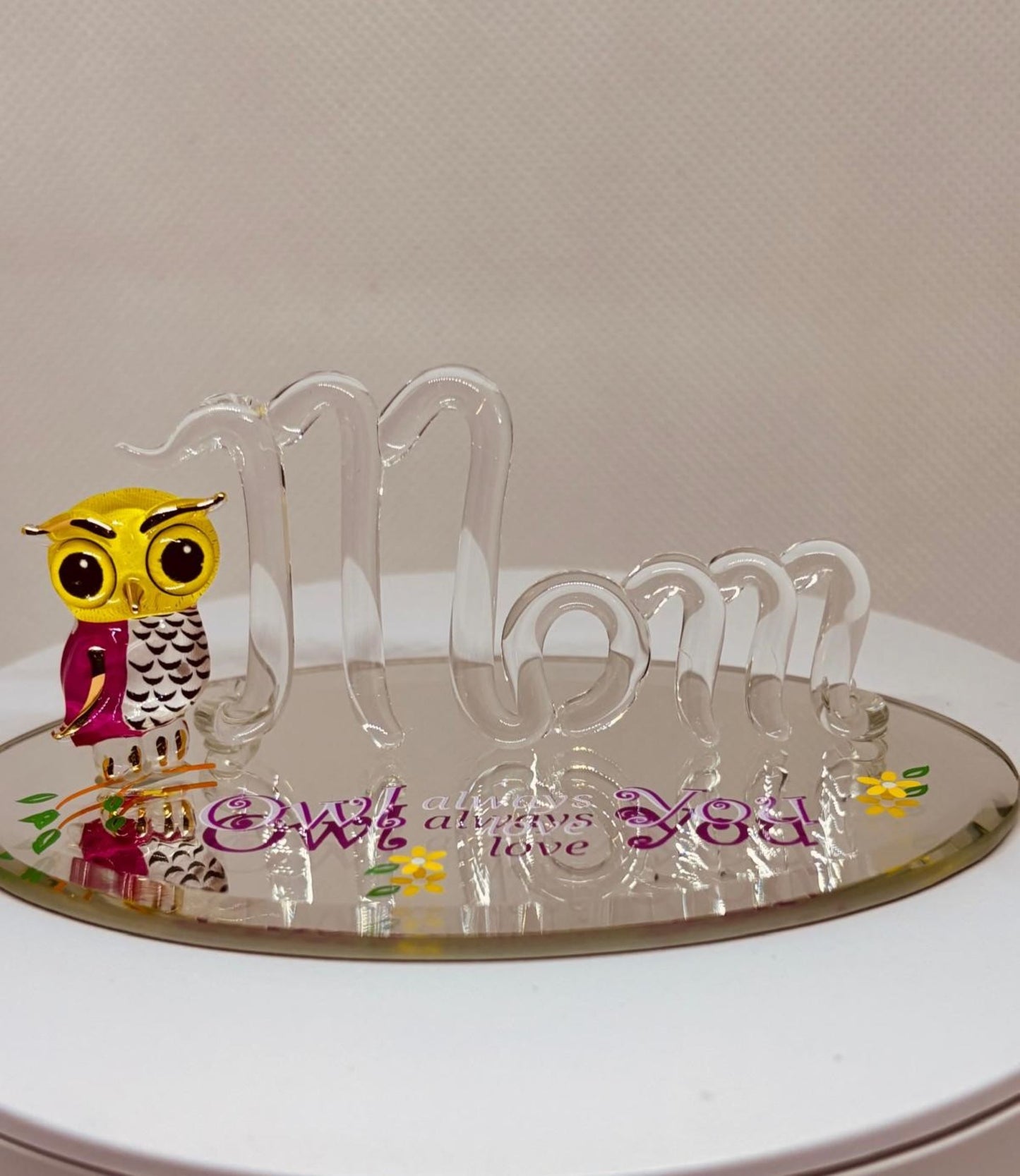 Mom Gift Glass Figurine Owl Decor Mothers Day Present Love You Collectible Gift