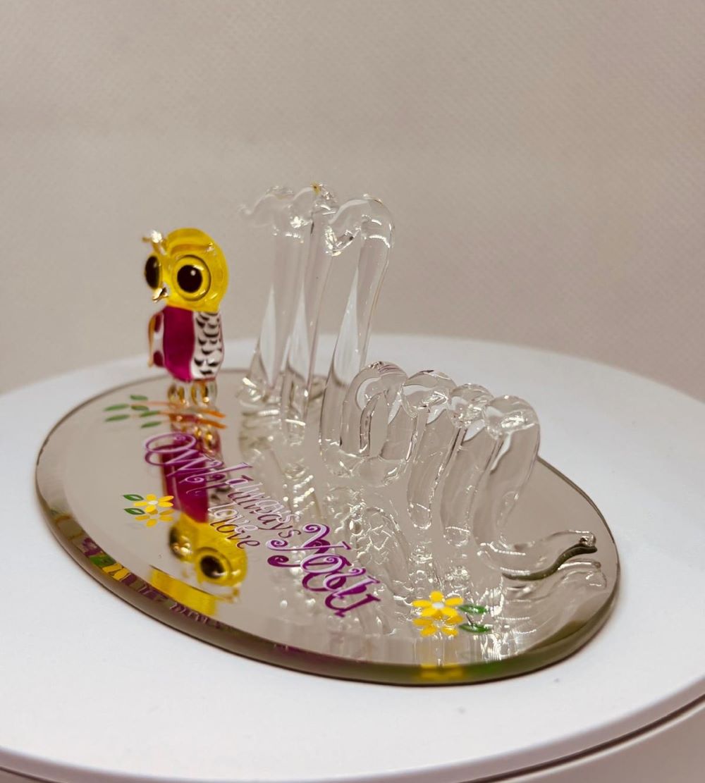 Mom Gift Glass Figurine Owl Decor Mothers Day Present Love You Collectible Gift
