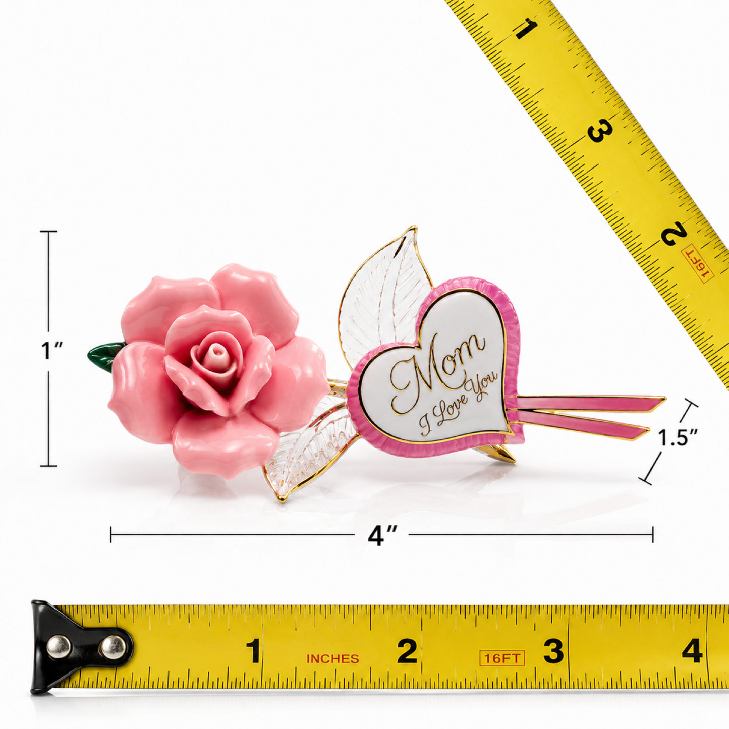 Pink Porcelain Rose Gift for Mother's Day Rose Decor I Love You Mom