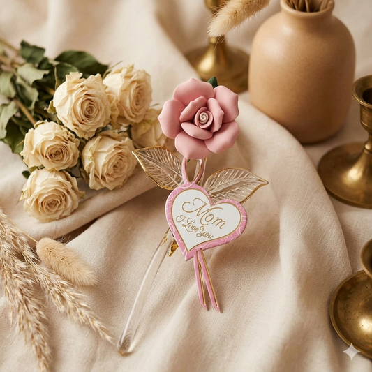 Pink Porcelain Rose Gift for Mother's Day Rose Decor I Love You Mom