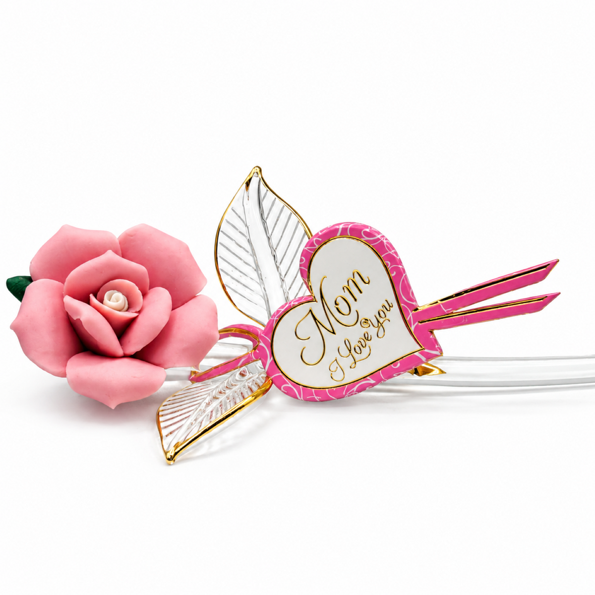 Pink Porcelain Rose Figurine, Mom I Love You Gift, Mother’s Day Gift