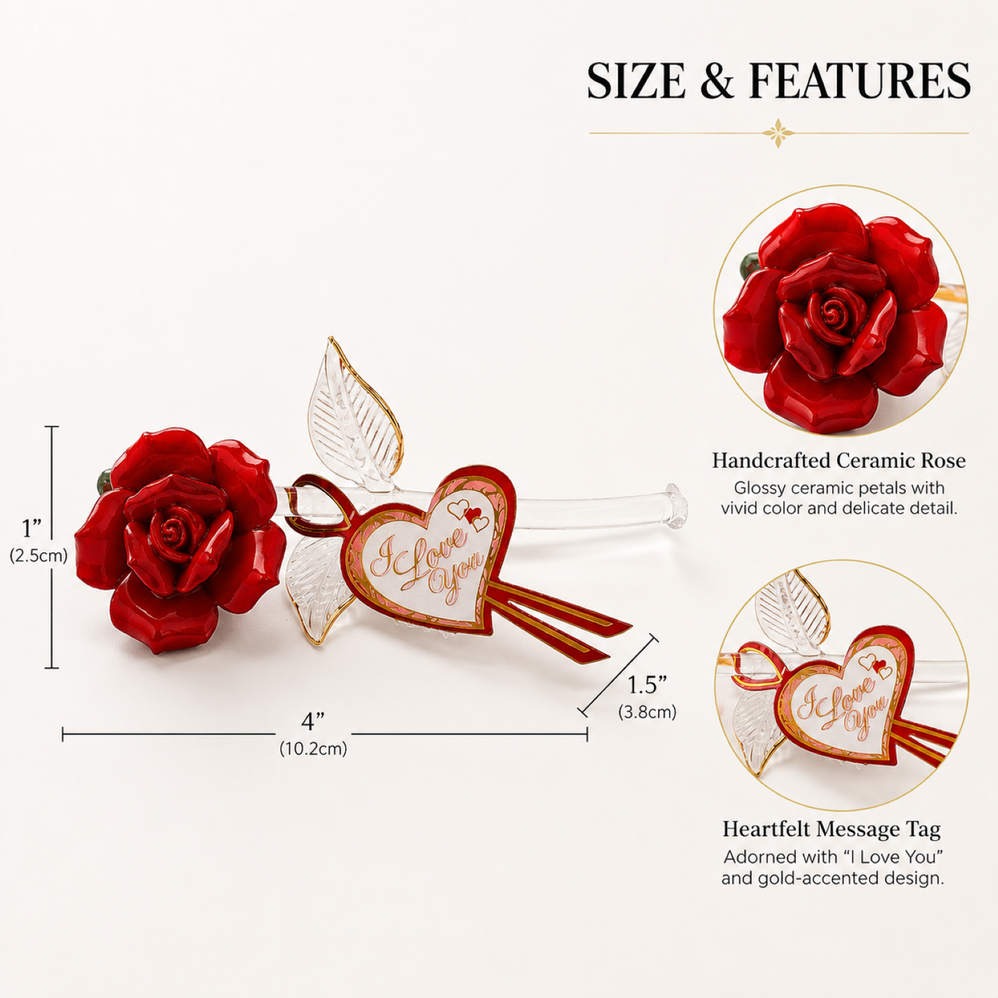 “I Love You” Red Rose Figurine | Glass Flower Romantic Gift Décor