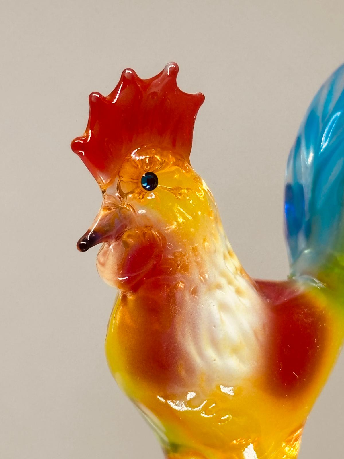 Handcrafted Glass Sunrise Rooster Figurine with Crystals Farmhouse Décor