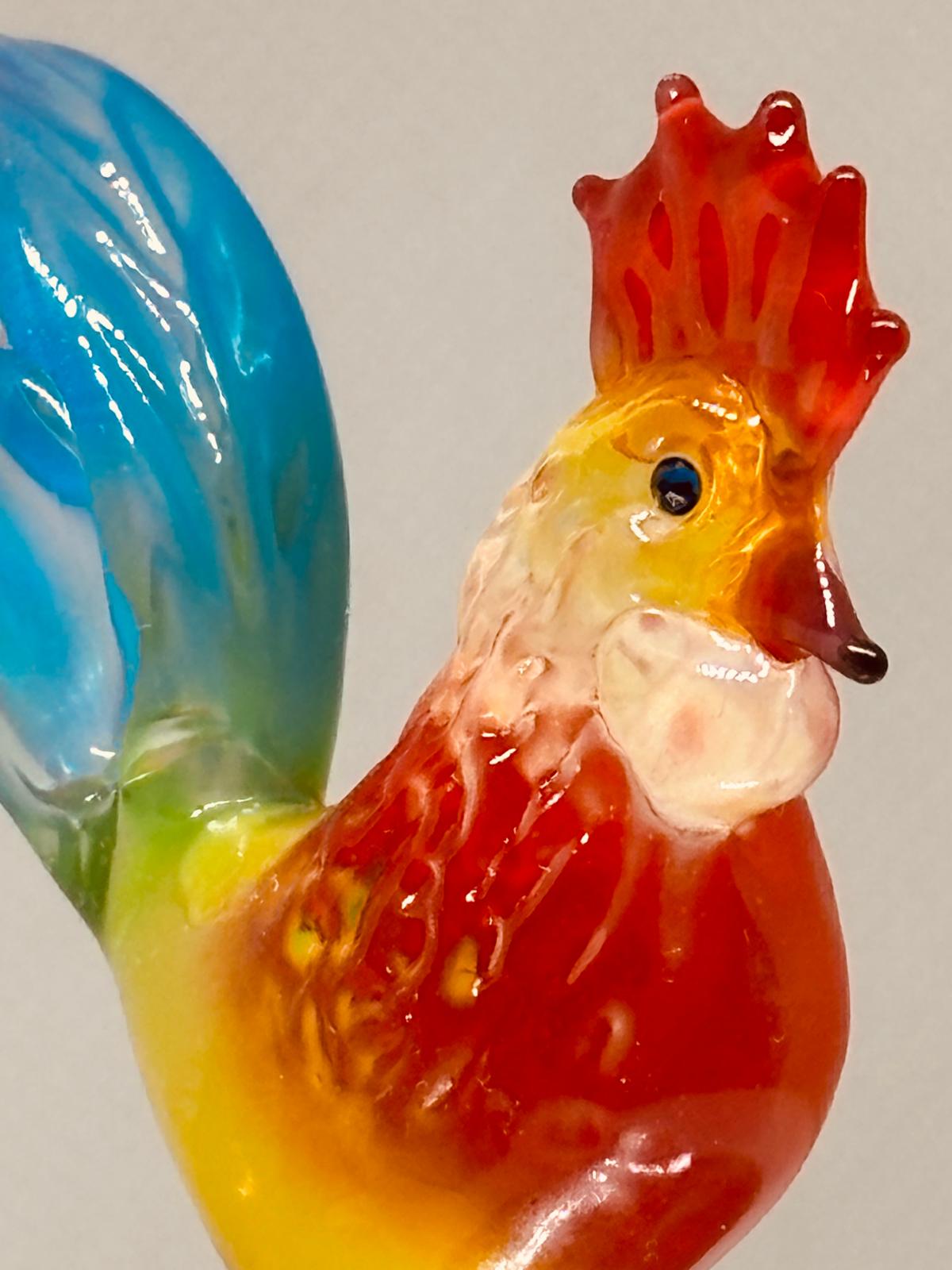 Handcrafted Glass Sunrise Rooster Figurine with Crystals Farmhouse Décor