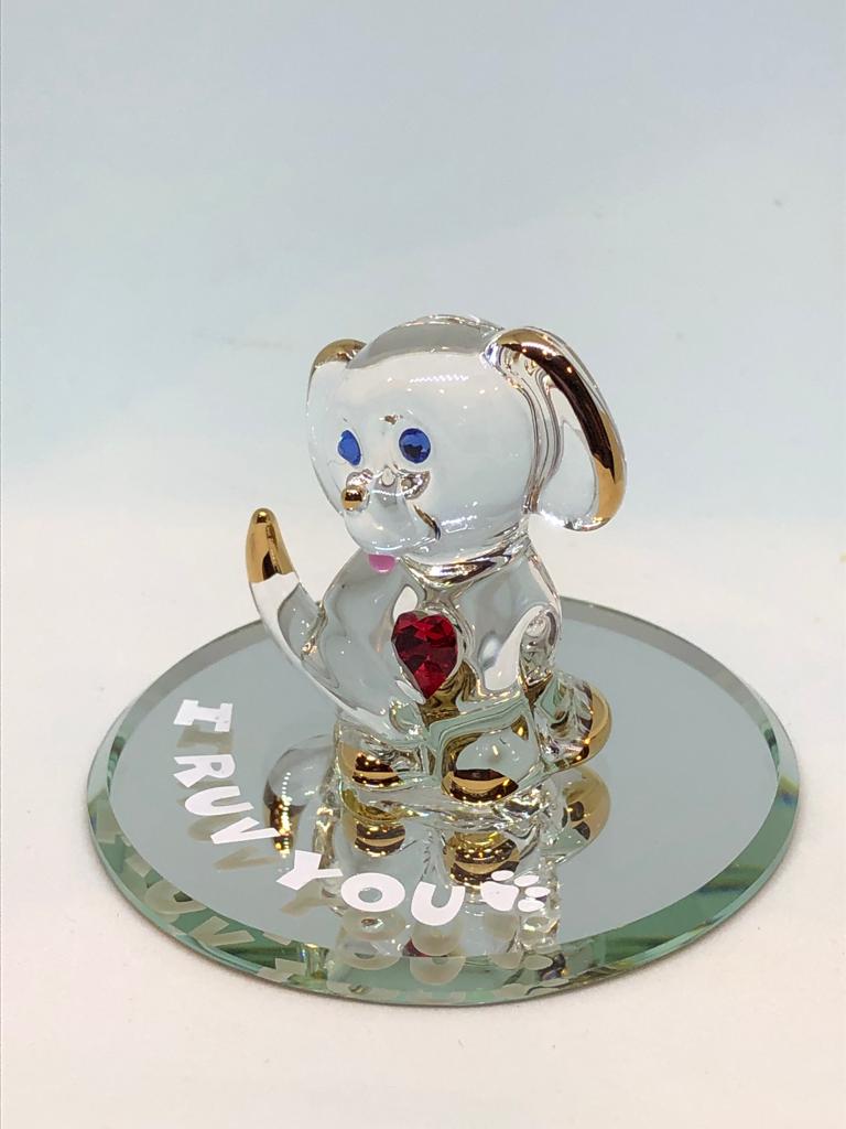 Glass Baron Puppy Collectible Figurine with Crystal & 22kt Gold Accents