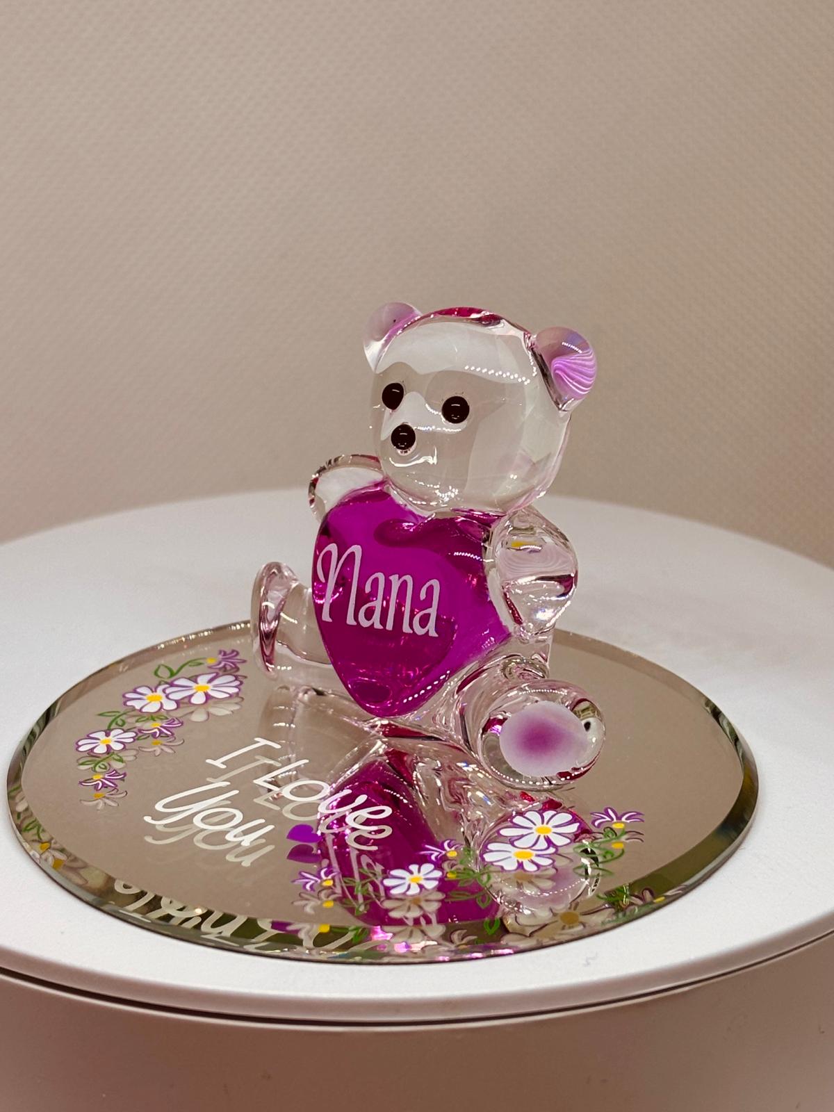 Love You Nana Bear Figurine Nana Gift Glass Heart Decor