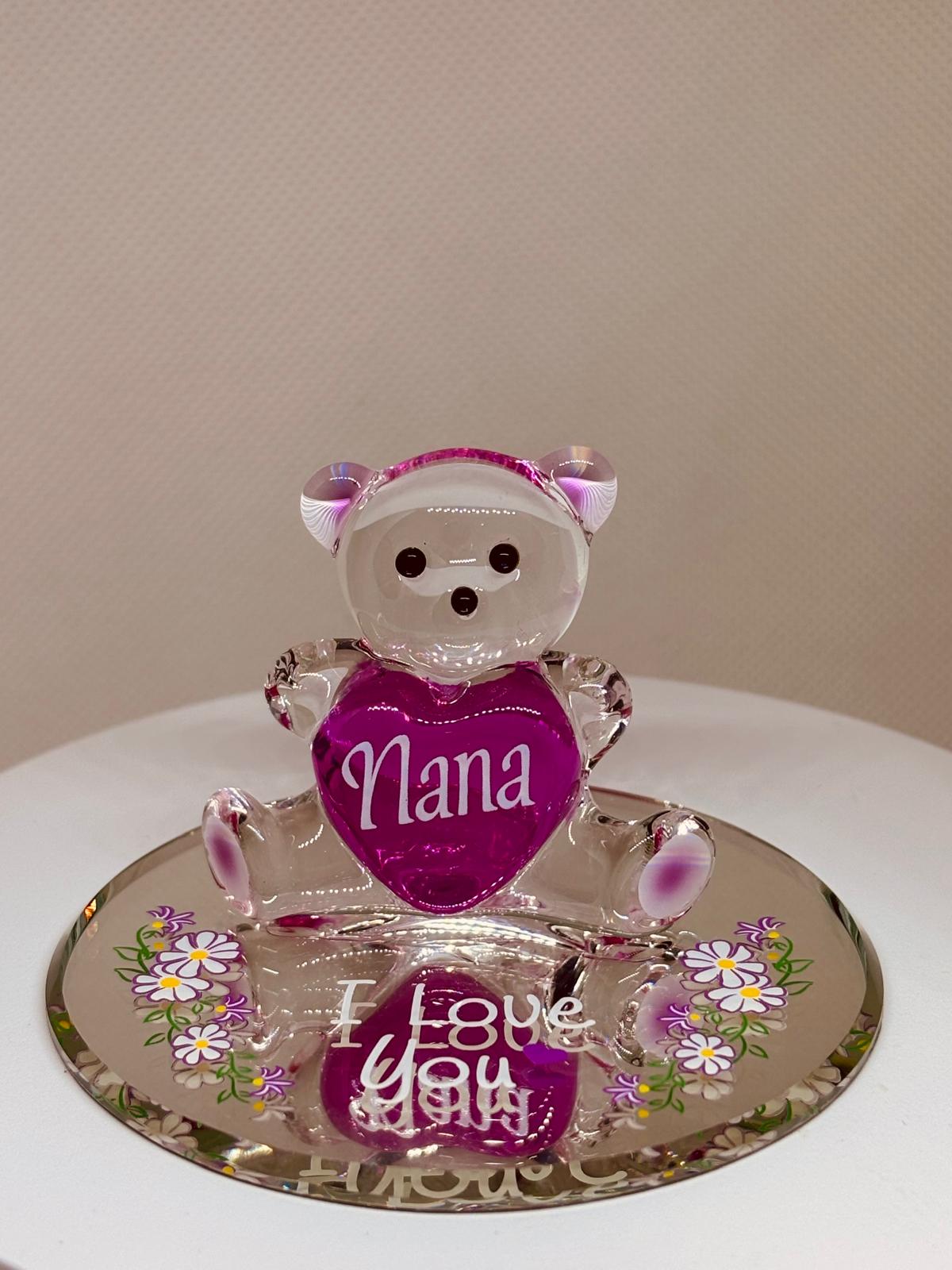 Love You Nana Bear Figurine Nana Gift Glass Heart Decor