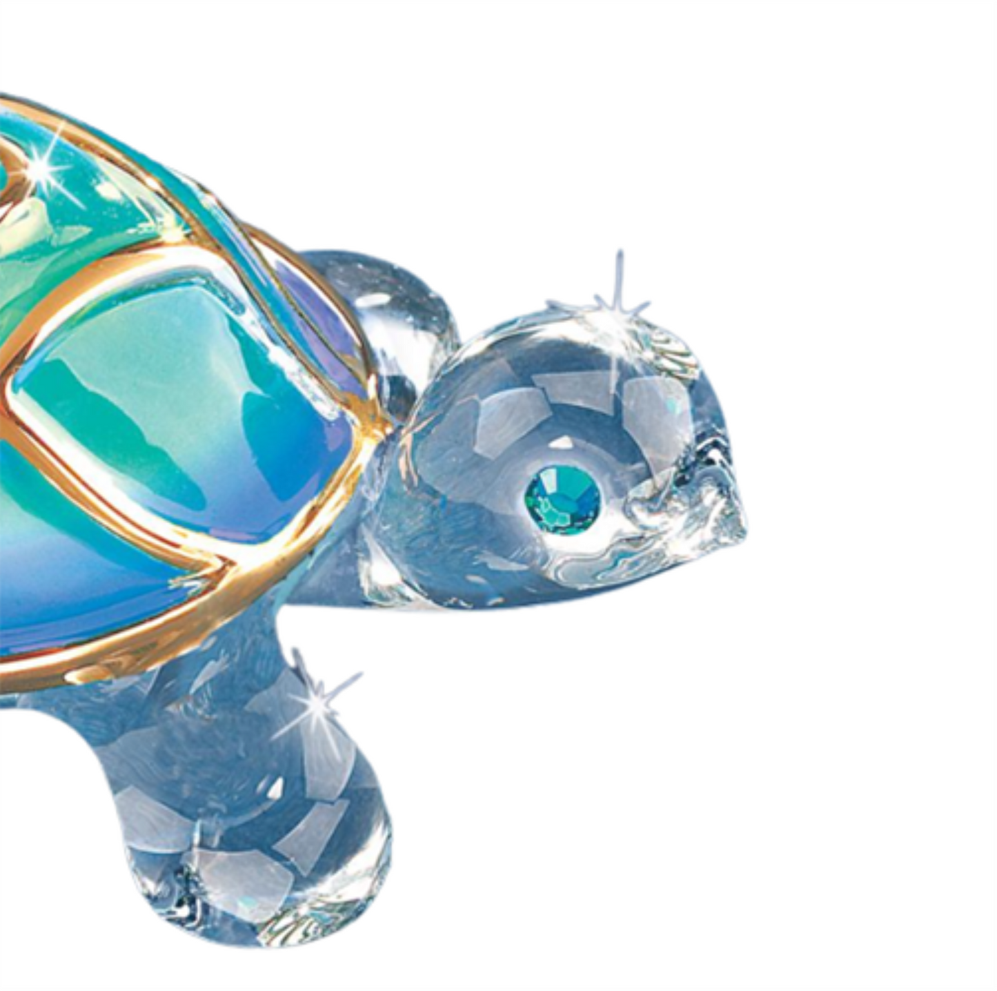 Tiffany Turtle Figurine Handcrafted Glass Turtle with Crystals & 22Kt Gold