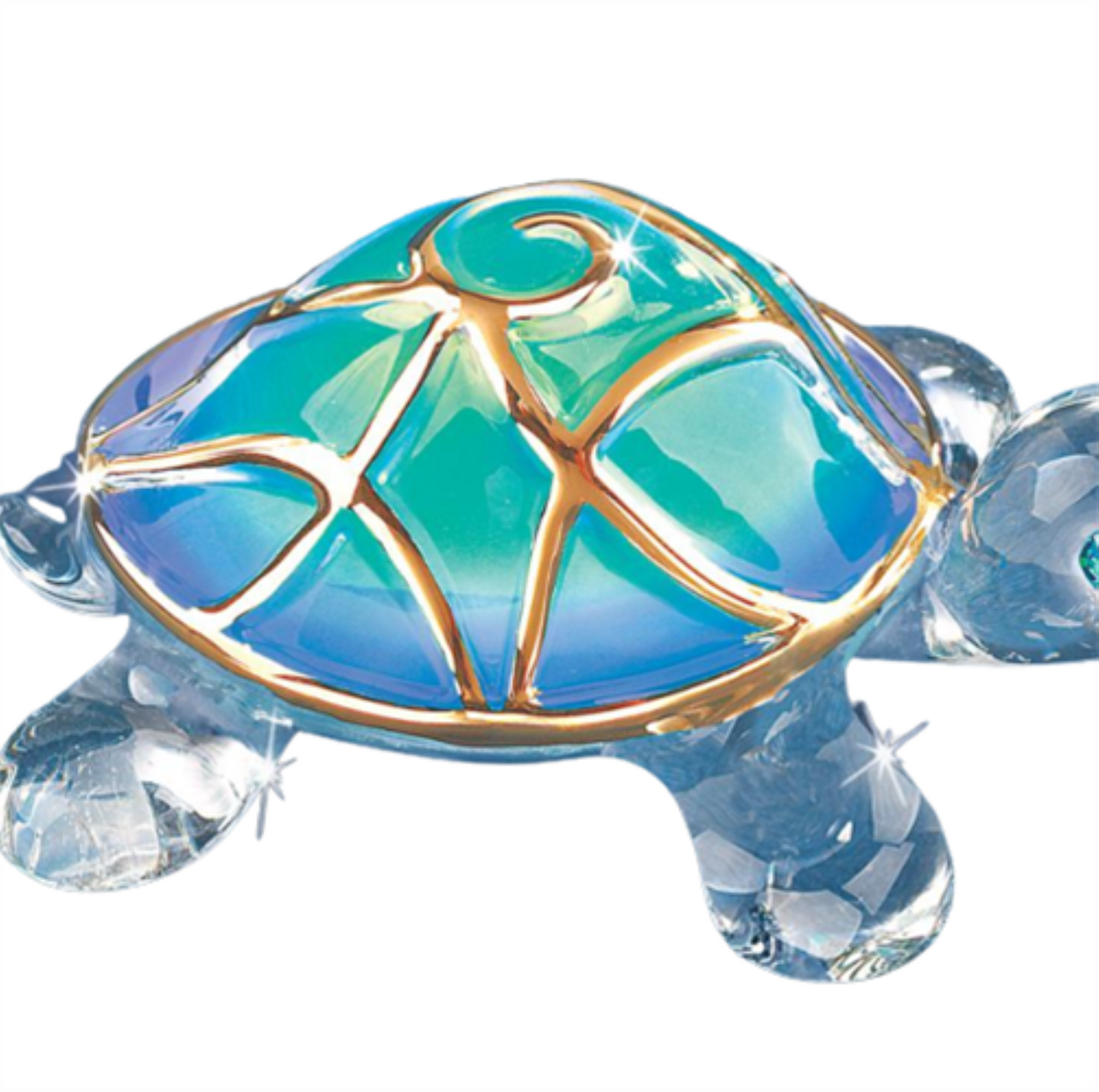 Tiffany Turtle Figurine Handcrafted Glass Turtle with Crystals & 22Kt Gold