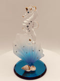 Sea Horse on Blue Coral glass figurine with crystals and shells