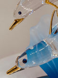 Glass Dolphin and Baby with Blue Coral | Ocean Theme Decor | Sea Life Figurine