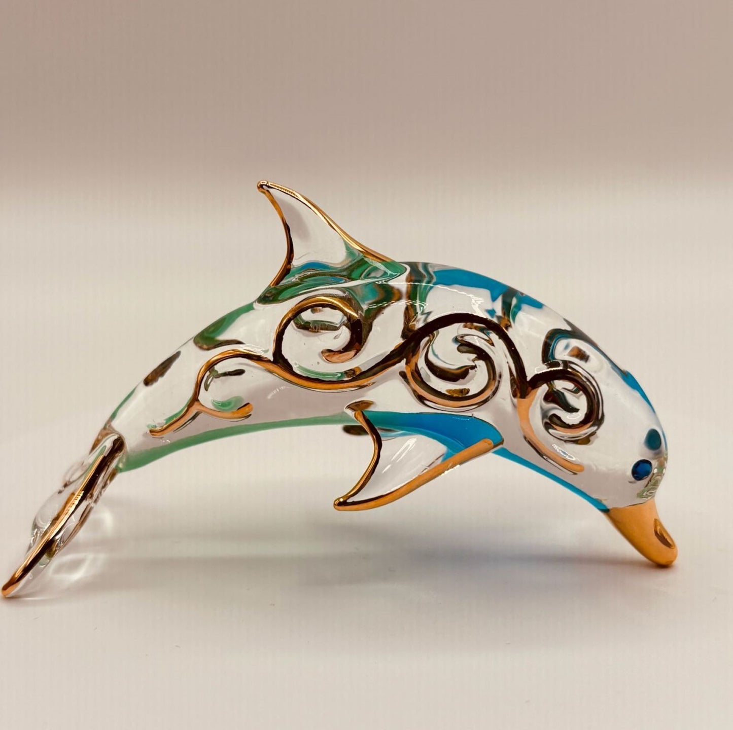 Paradise Dolphin Glass Figurine Handcrafted Ocean Theme Decor