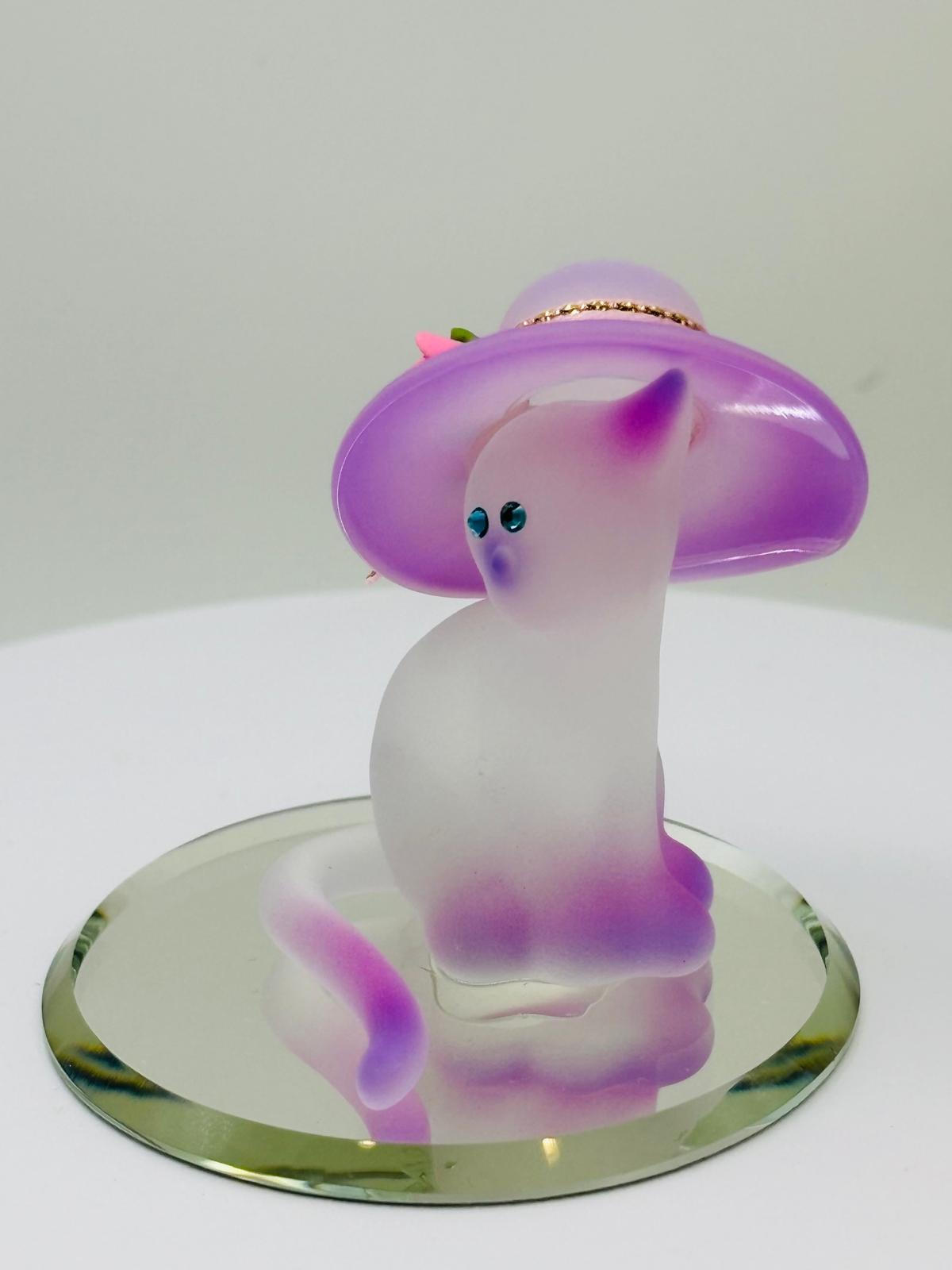 Cat with Hat Glass Figurine Handcrafted Cat Lover Decor