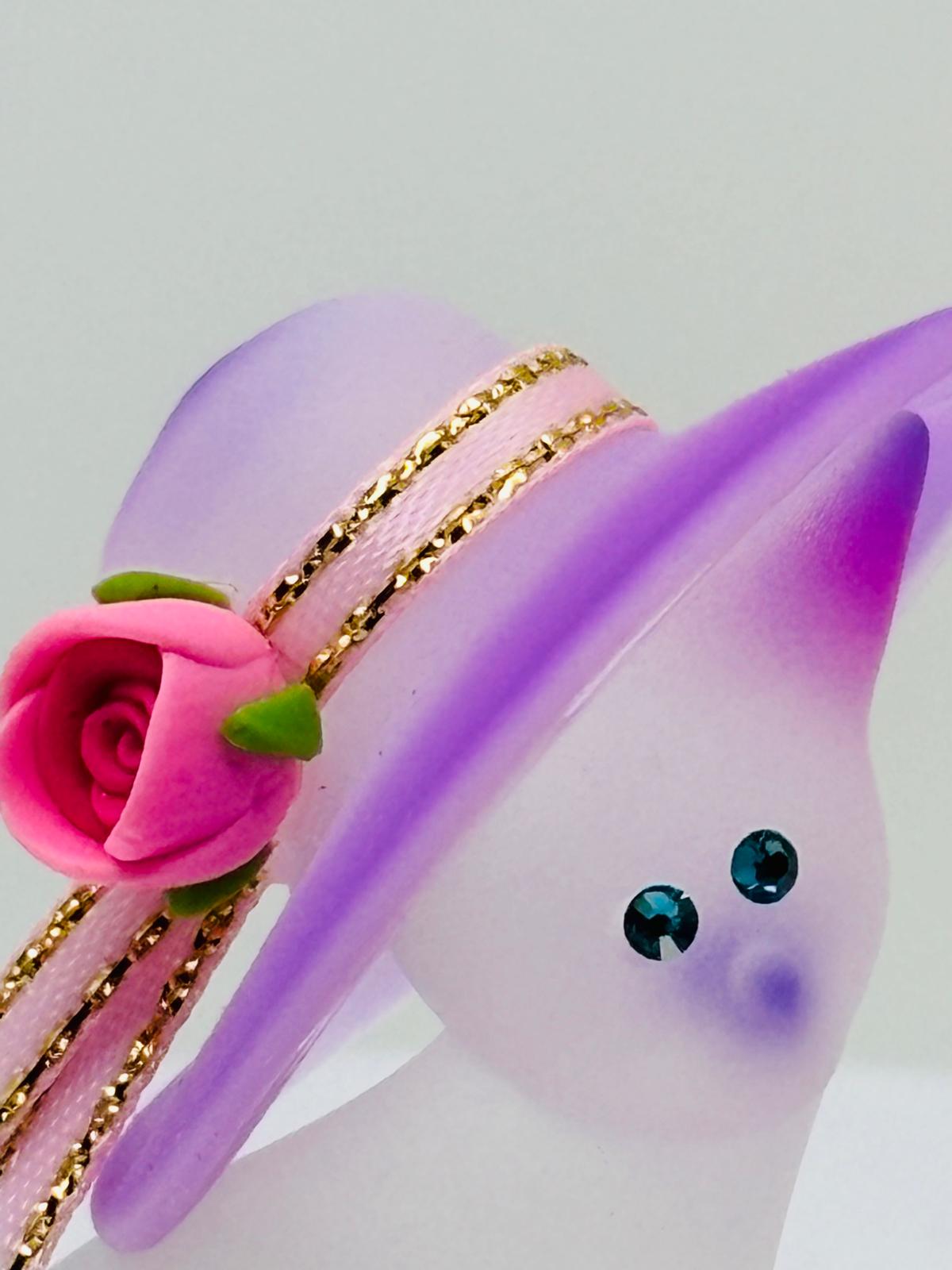 Cat with Hat Glass Figurine Handcrafted Cat Lover Decor