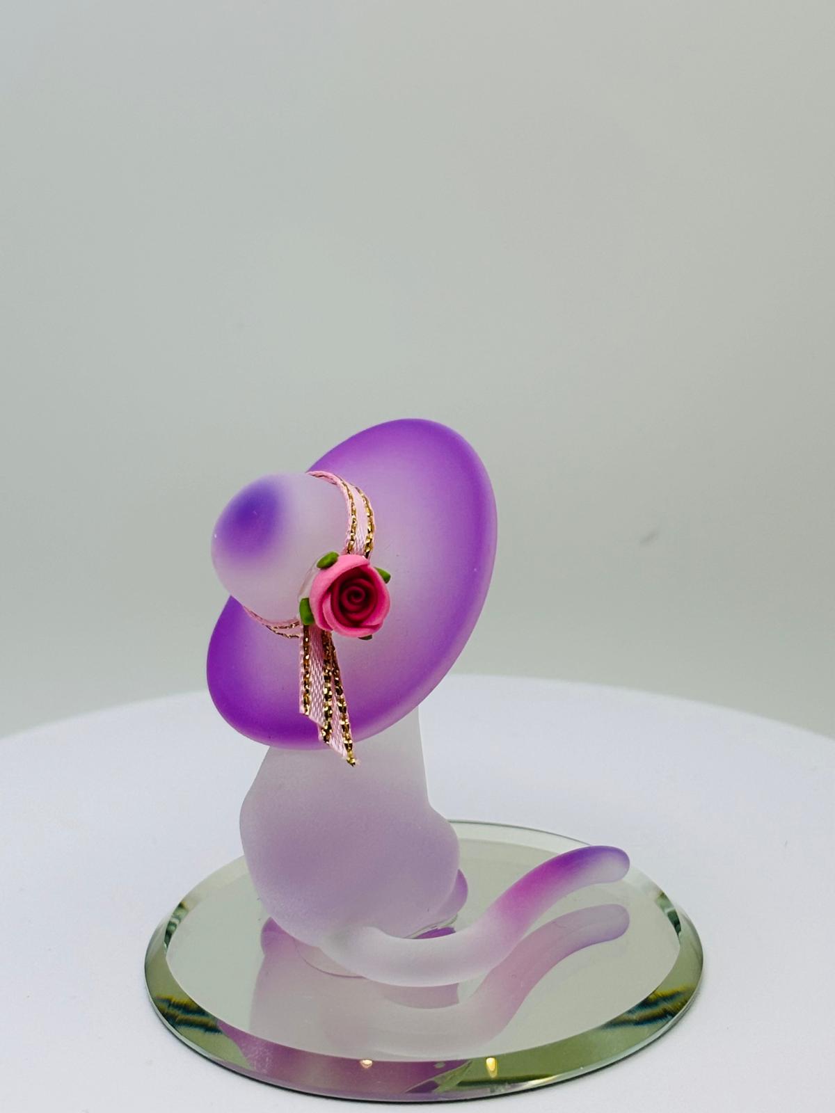 Cat with Hat Glass Figurine Handcrafted Cat Lover Decor