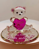 Pink Bear Figurine "Love You to the Moon and Back" Glass Heart Gift