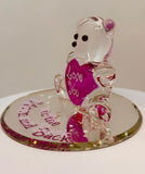 Pink Bear Figurine "Love You to the Moon and Back" Glass Heart Gift