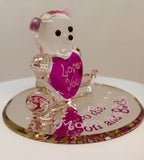 Pink Bear Figurine "Love You to the Moon and Back" Glass Heart Gift
