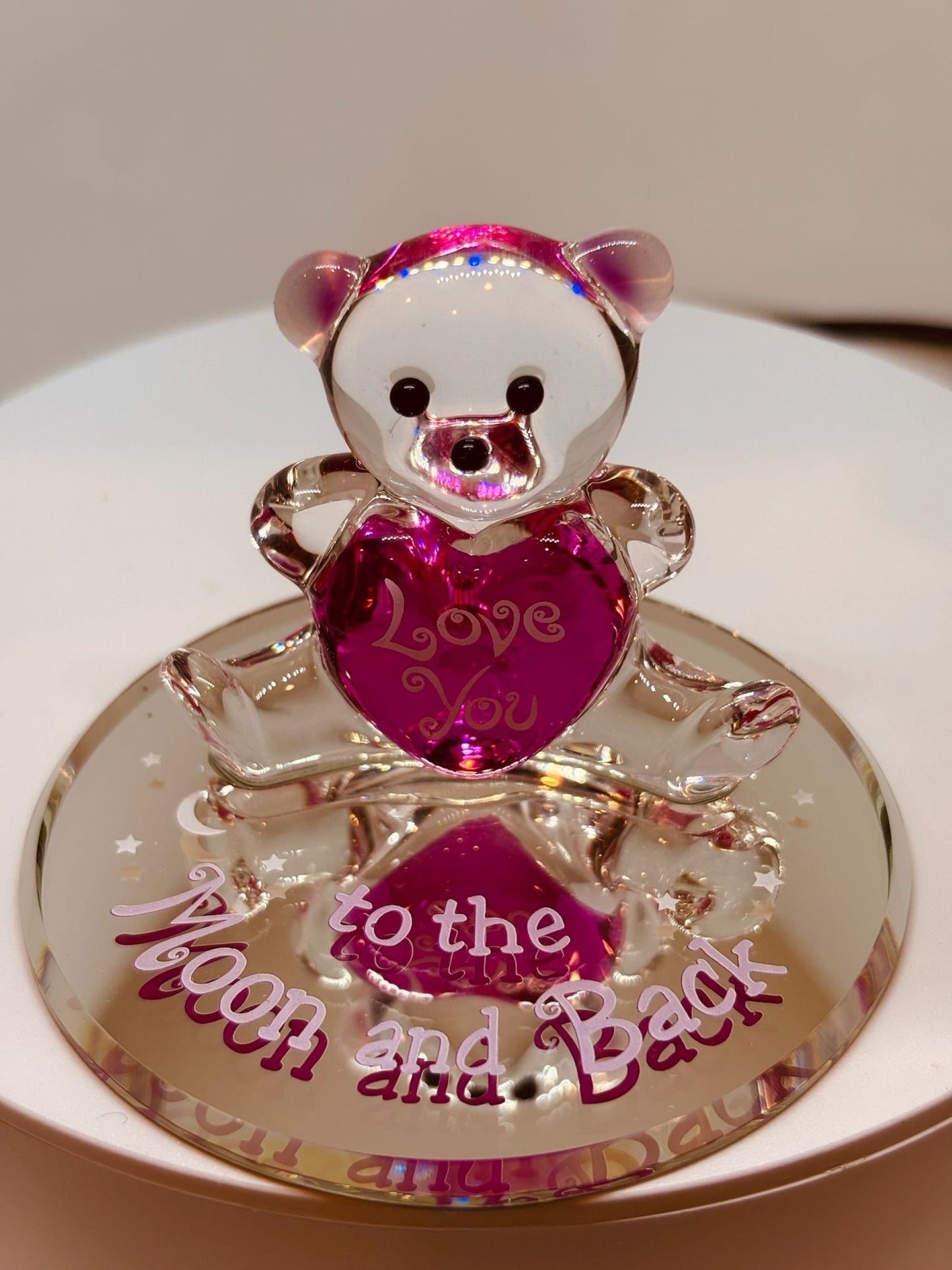 Teddy Bear Glass Figurine Gift | Love You To The Moon And Back Decor
