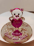 Pink Bear Figurine "Love You to the Moon and Back" Glass Heart Gift