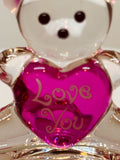 Pink Bear Figurine "Love You to the Moon and Back" Glass Heart Gift