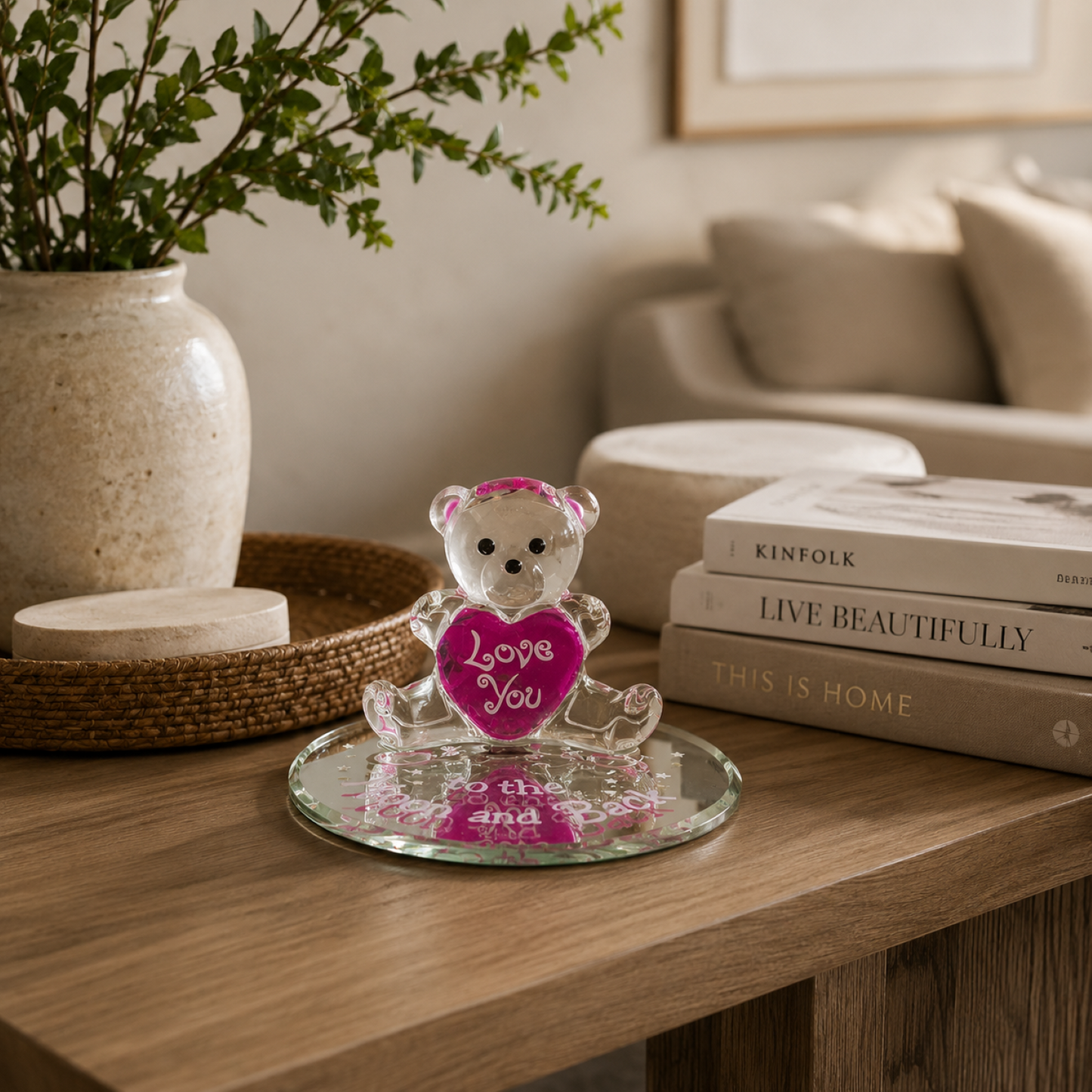 Teddy Bear Glass Figurine Gift | Love You To The Moon And Back Decor