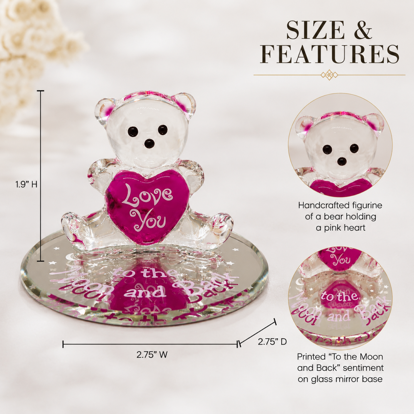 Teddy Bear Glass Figurine Gift | Love You To The Moon And Back Decor