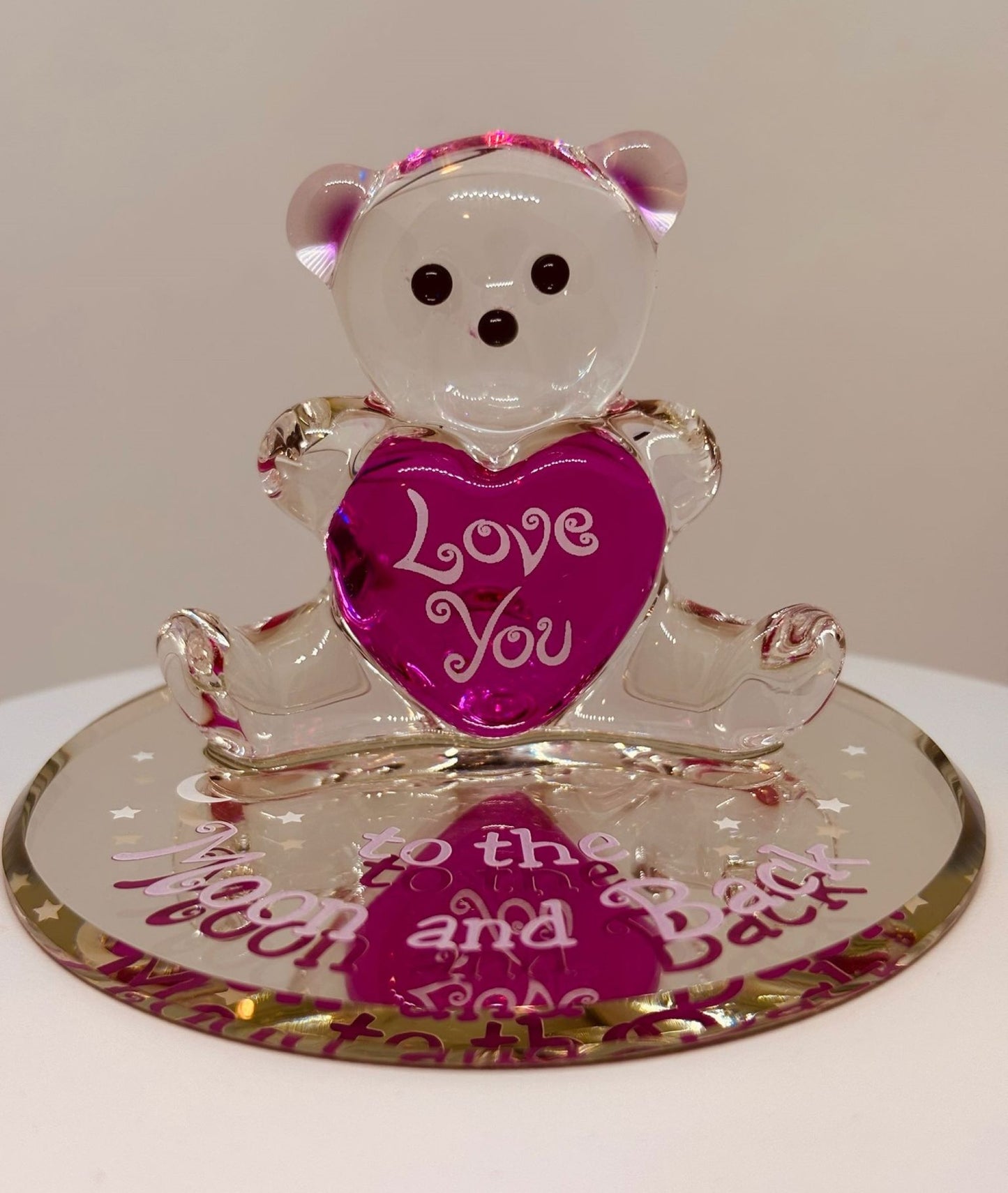 Teddy Bear Glass Figurine Gift | Love You To The Moon And Back Decor