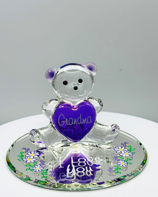 Grandma I Love You Bear Figurine Handcrafted Glass Gift for Grandma