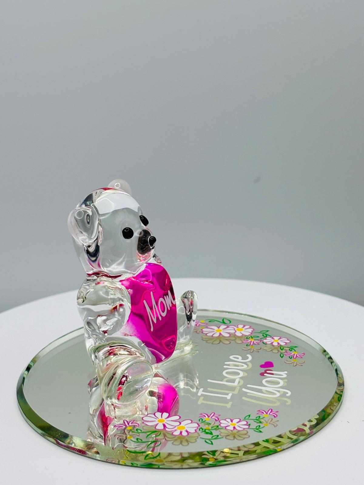 Love You Bear for Mom Figurine | Handcrafted Glass Bear Mother’s Gift Décor