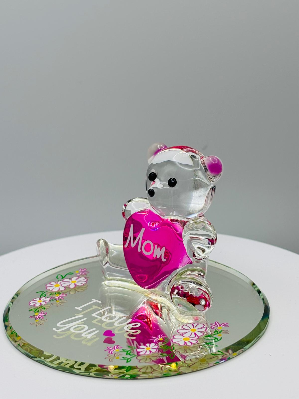 Love You Bear for Mom Figurine | Handcrafted Glass Bear Mother’s Gift Décor