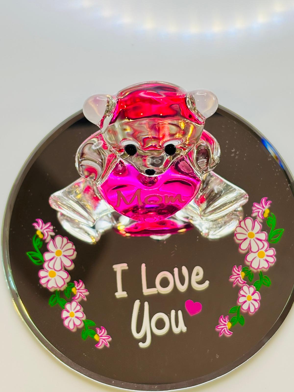 Love You Bear for Mom Figurine | Handcrafted Glass Bear Mother’s Gift Décor