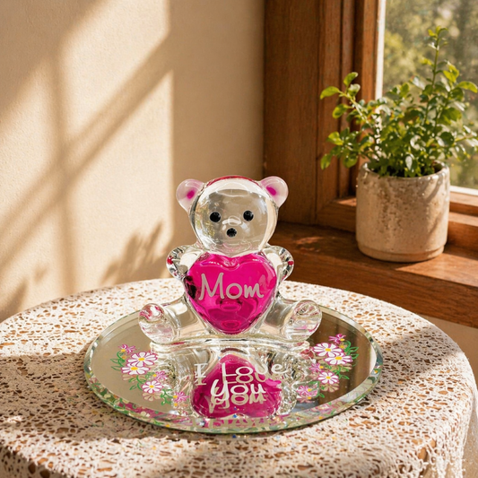 Love You Bear for Mom Figurine | Handcrafted Glass Bear Mother’s Gift Décor