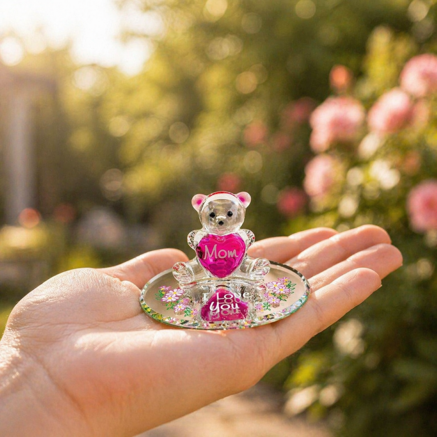 Love You Bear for Mom Figurine | Handcrafted Glass Bear Mother’s Gift Décor