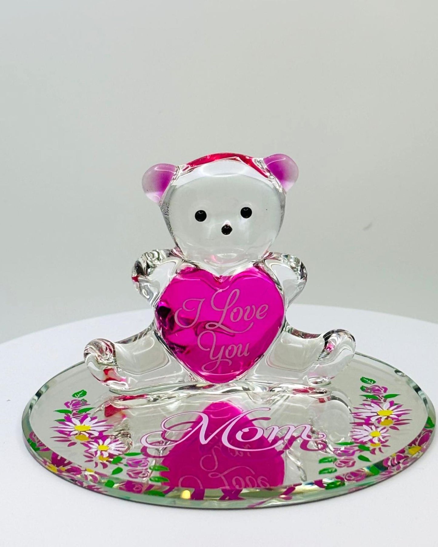 Love You Mom Bear Figurine | Glass Bear Mother’s Day Gift Décor