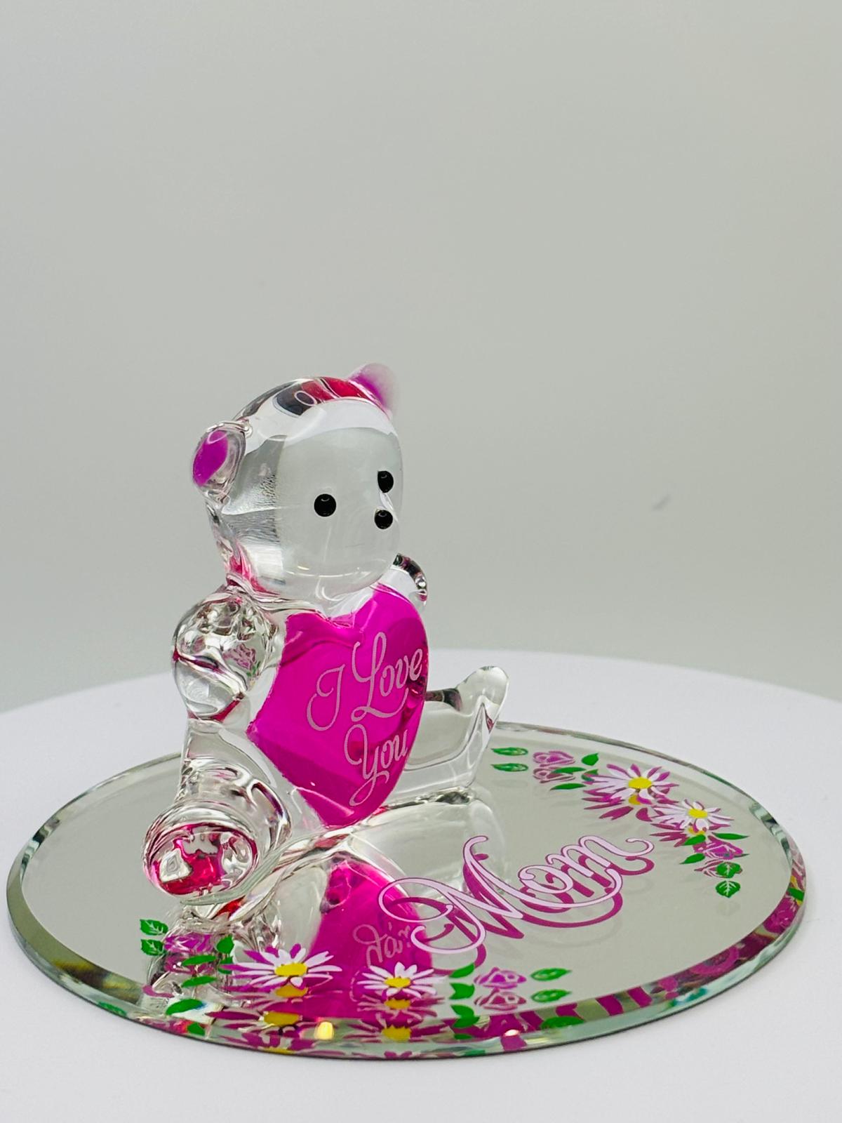 Love You Mom Bear Figurine | Glass Bear Mother’s Day Gift Décor