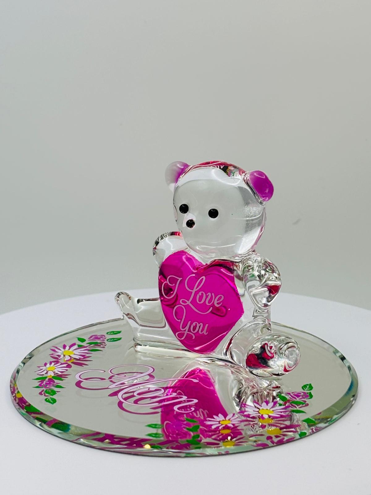 Love You Mom Bear Figurine | Glass Bear Mother’s Day Gift Décor