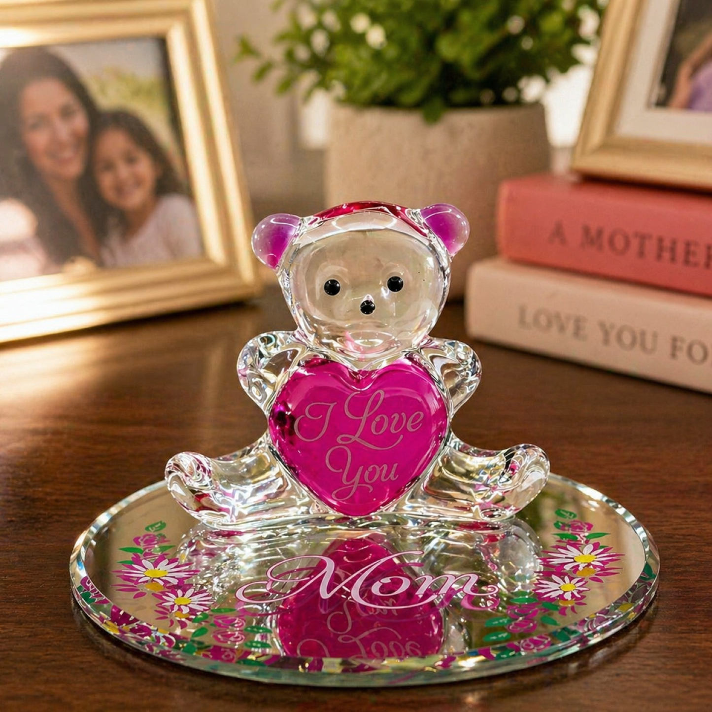 Love You Mom Bear Figurine | Glass Bear Mother’s Day Gift Décor