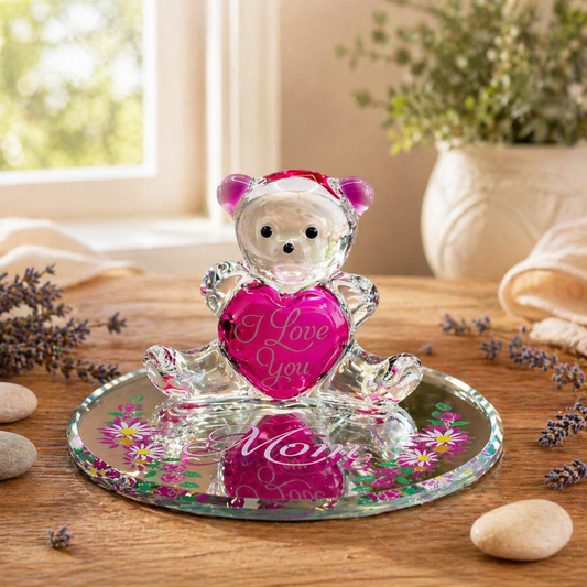 Love You Mom Bear Figurine | Glass Bear Mother’s Day Gift Décor