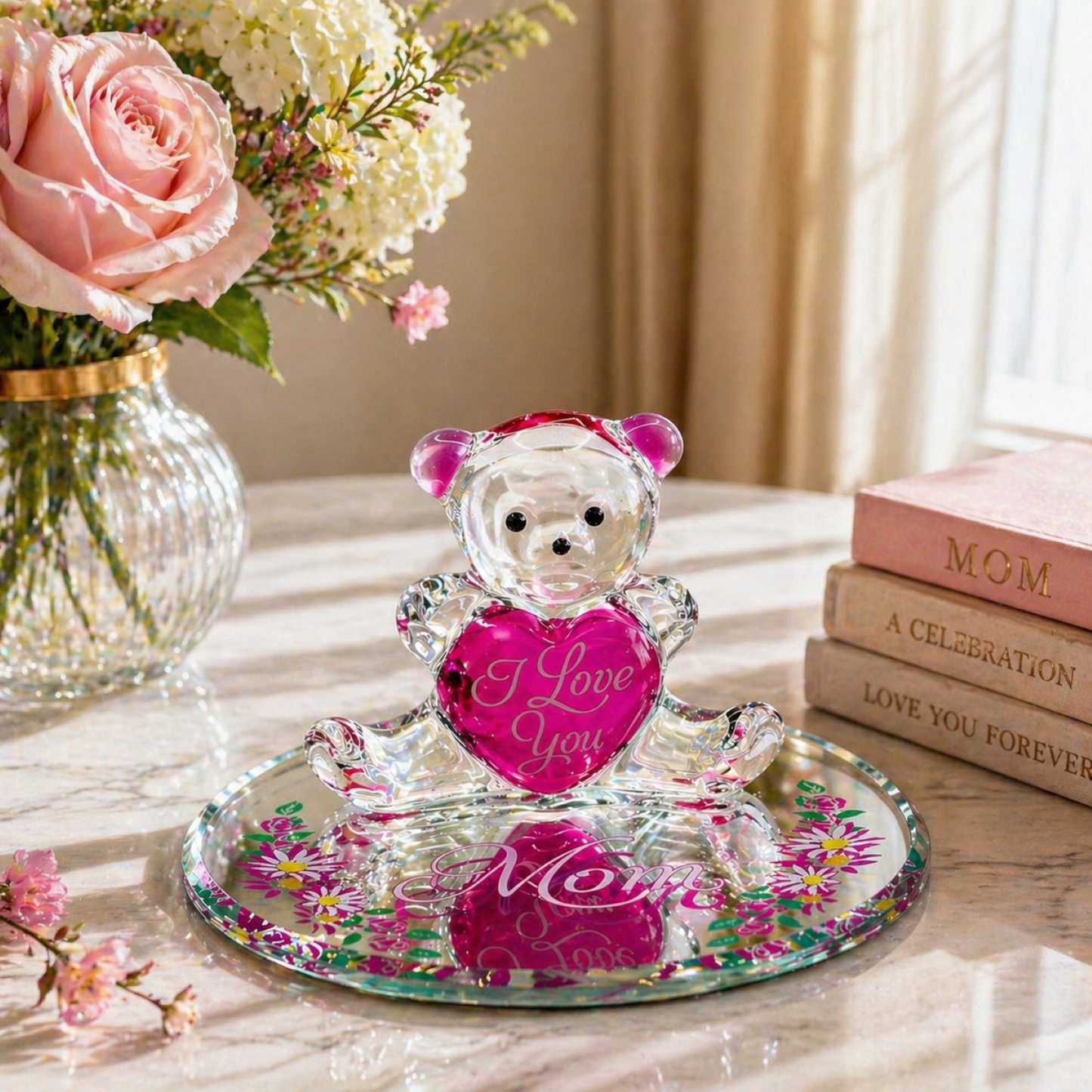 Love You Mom Bear Figurine | Glass Bear Mother’s Day Gift Décor