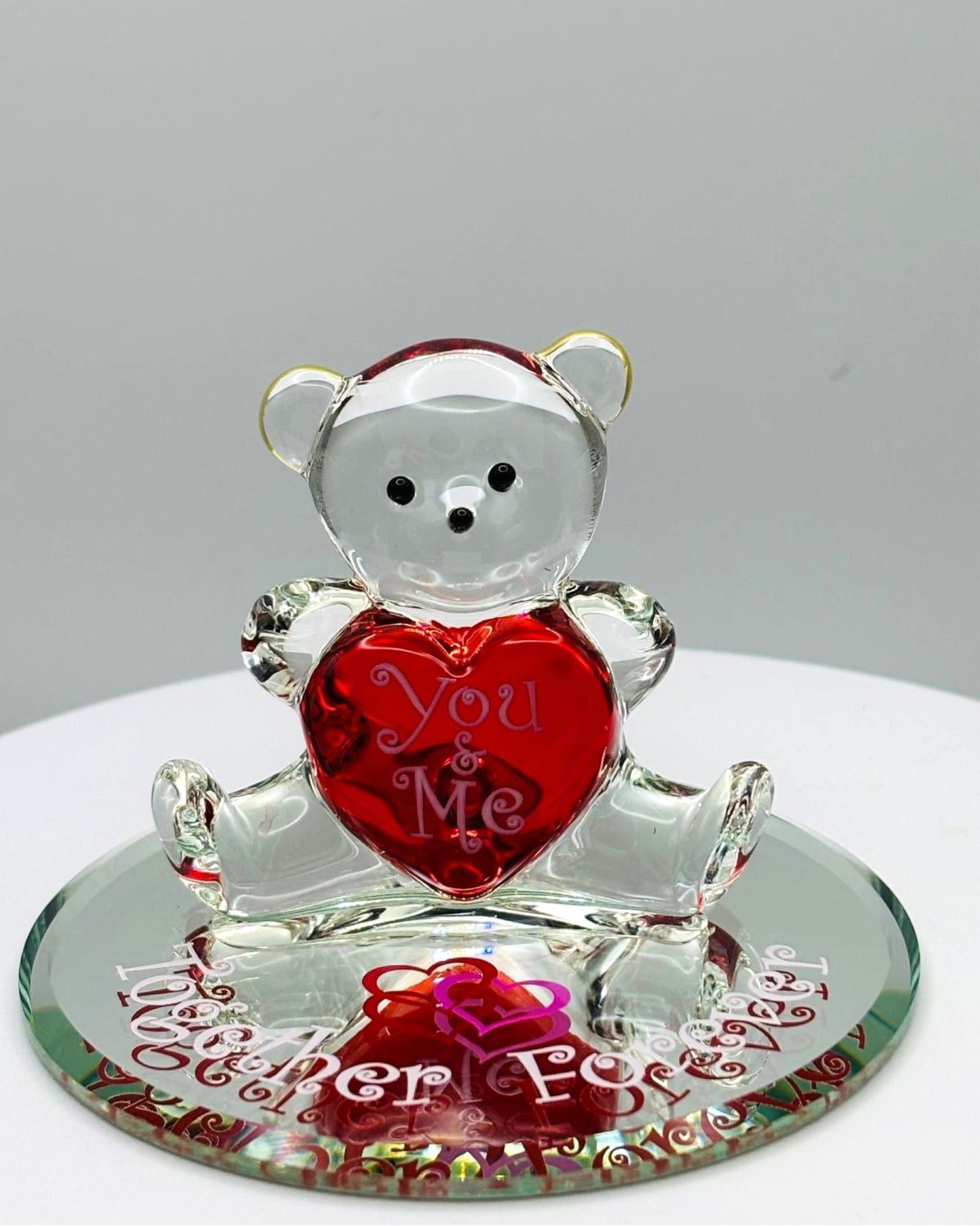 You and Me Bear Figurine Handcrafted Romantic Glass Anniversary Gift