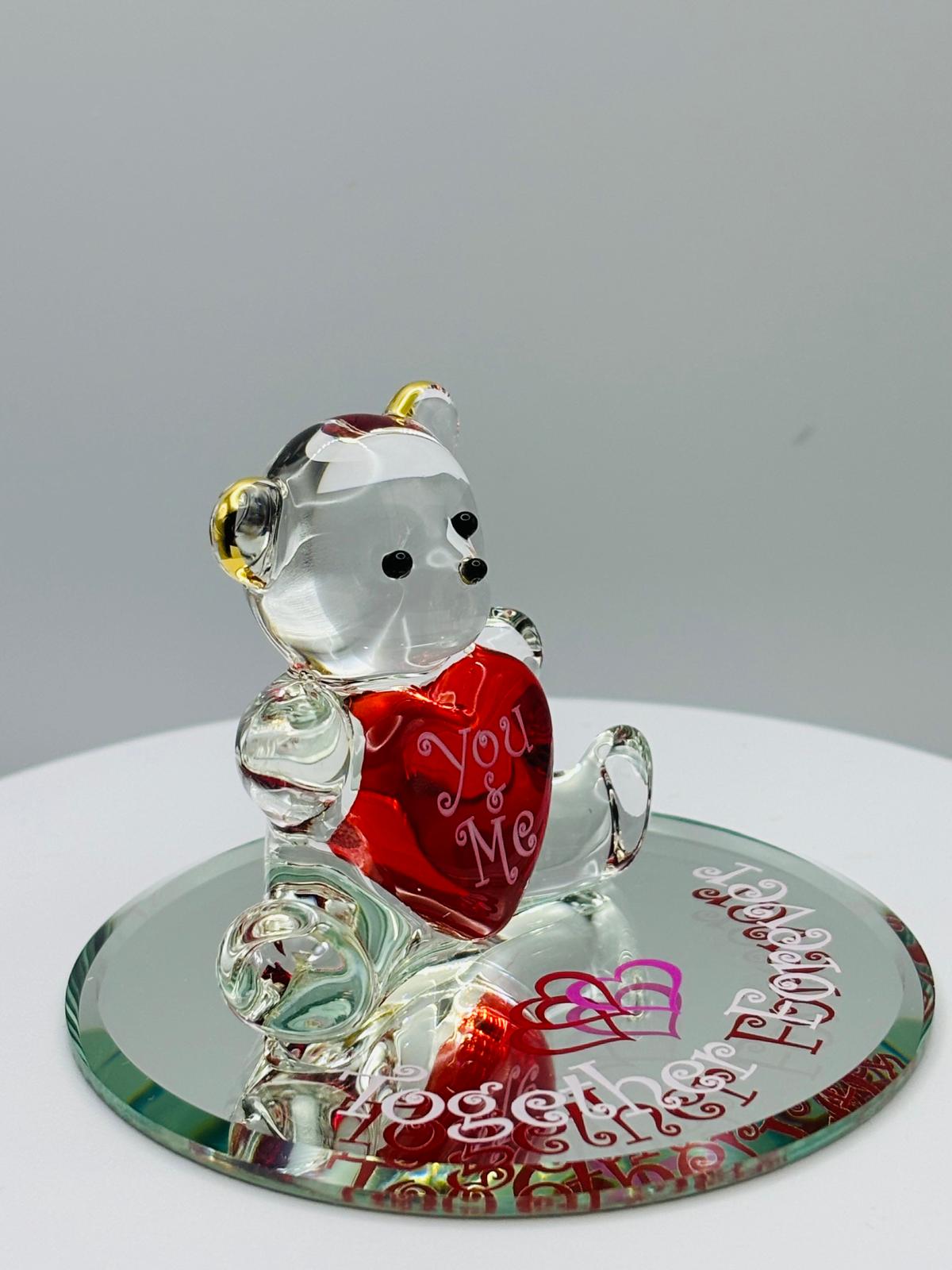 You and Me Bear Figurine Handcrafted Romantic Glass Anniversary Gift