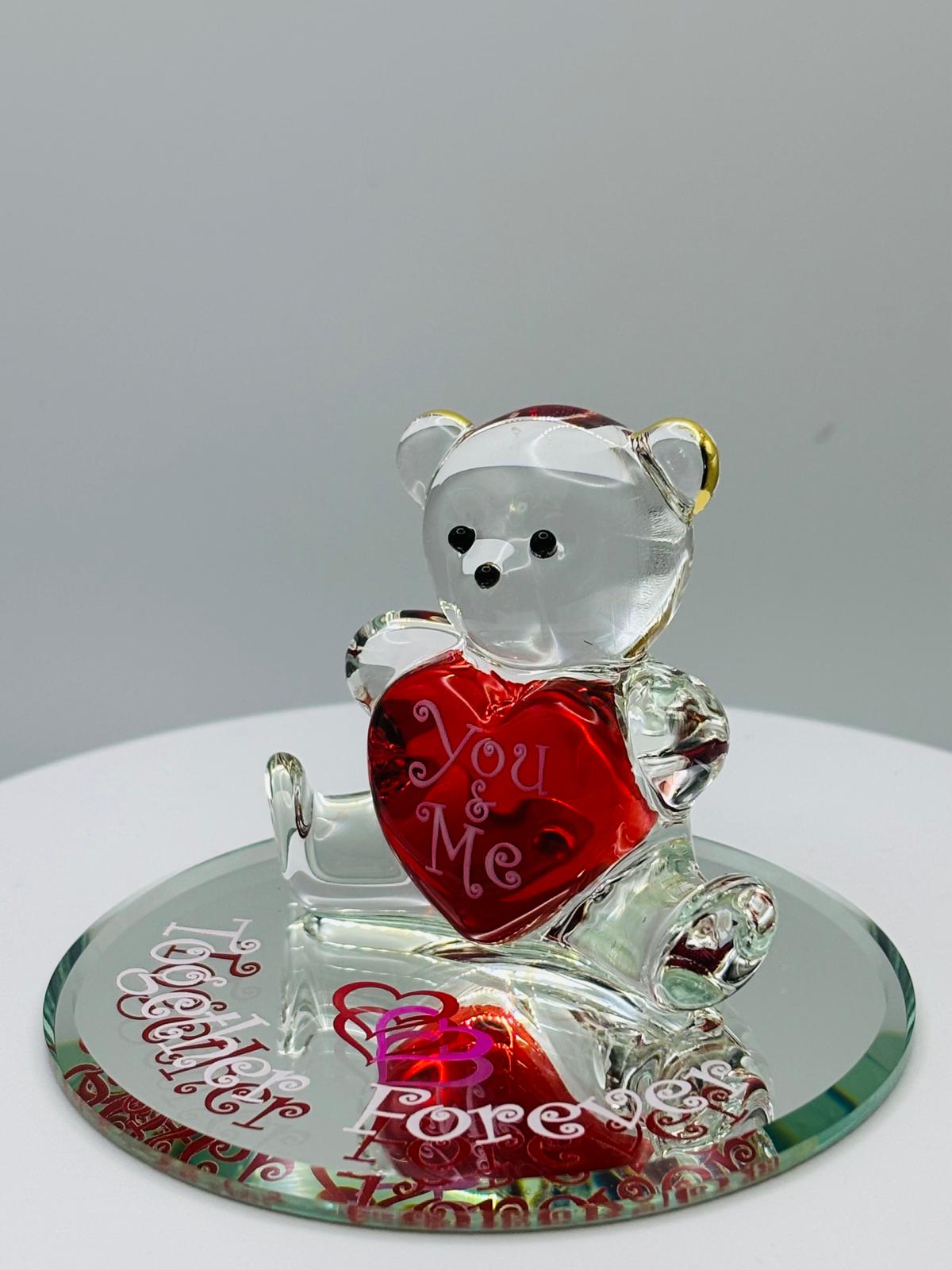 You and Me Bear Figurine Handcrafted Romantic Glass Anniversary Gift