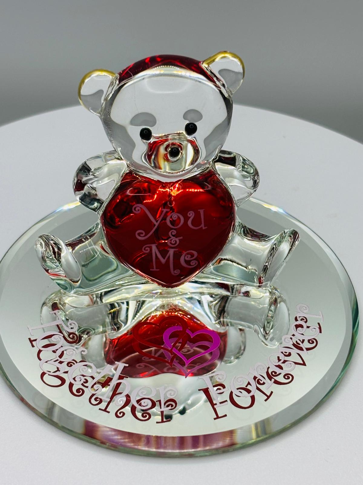 You and Me Bear Figurine Handcrafted Romantic Glass Anniversary Gift