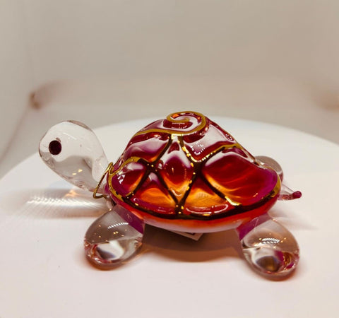Sunrise Turtle Figurine Handcrafted Glass Turtle with Crystals & 22Kt Gold Accents