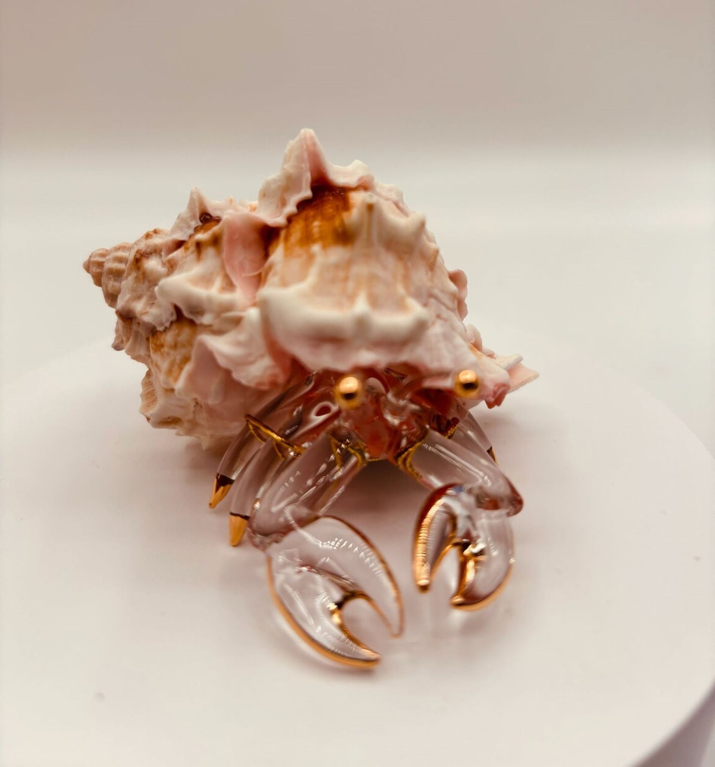 Hermit Crab Figurine Handcrafted Glass & Shell Coastal Decor