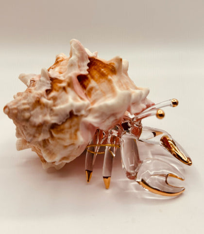 Hermit Crab Figurine Handcrafted Glass & Shell Coastal Decor
