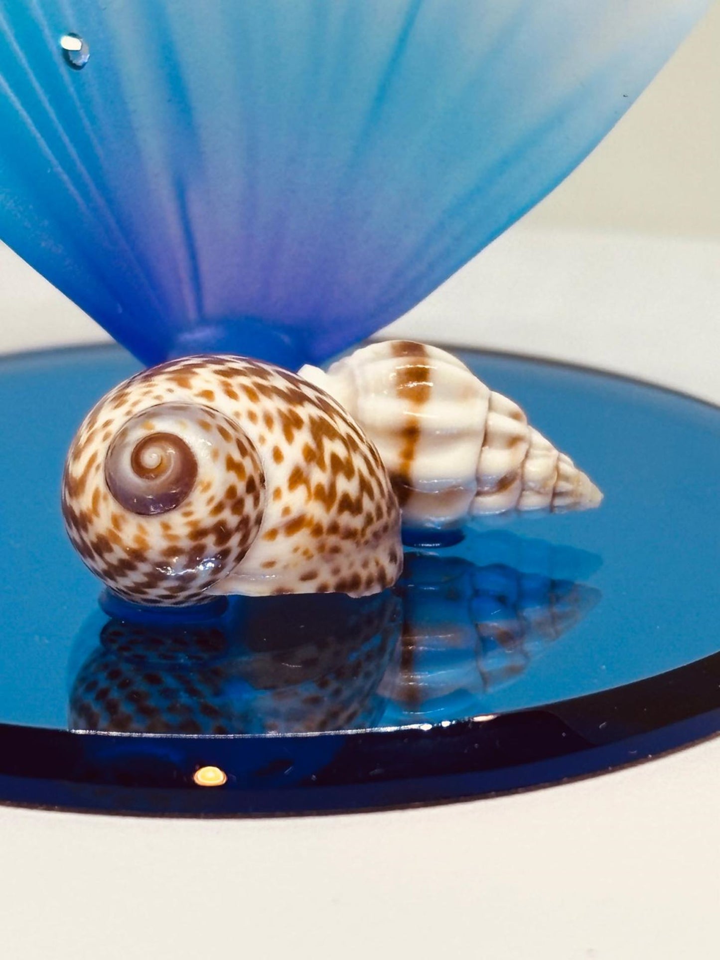 Sea Turtle on Blue Coral Handcrafted Glass Figurine with Crystals & Gold