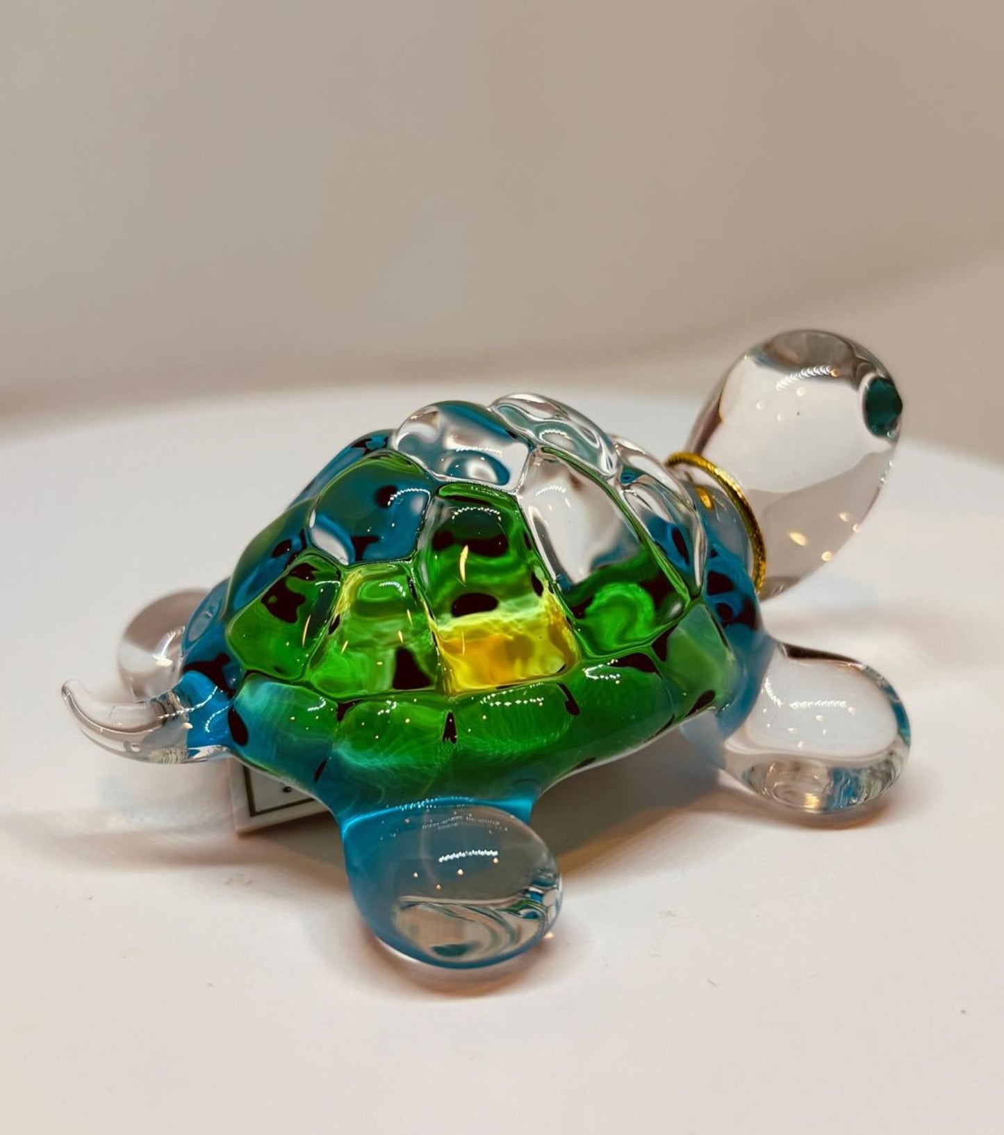 Caribbean Blue Glass Turtle Figurine with Crystal Eyes Ocean Sea Life Décor