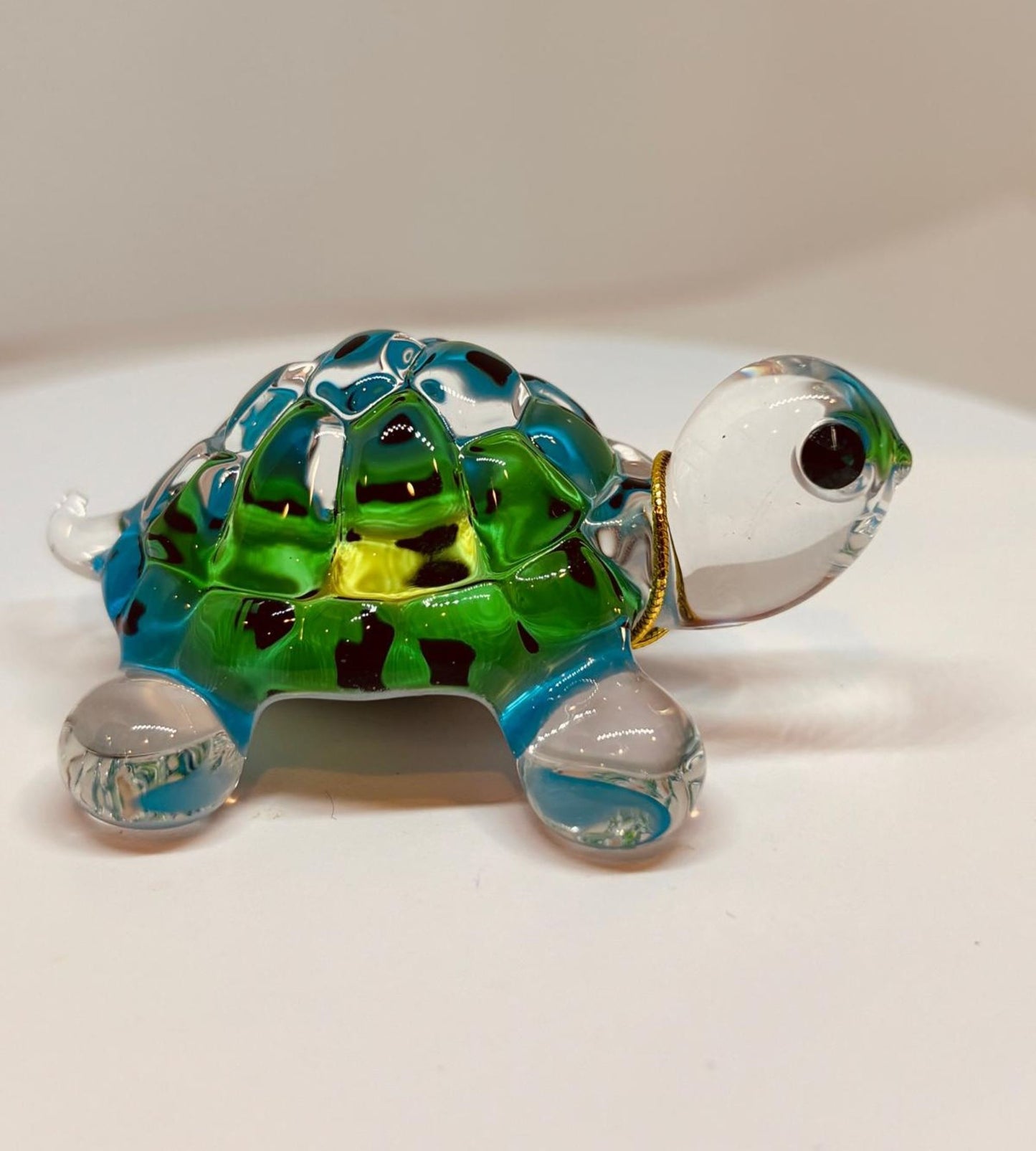 Caribbean Blue Glass Turtle Figurine with Crystal Eyes Ocean Sea Life Décor